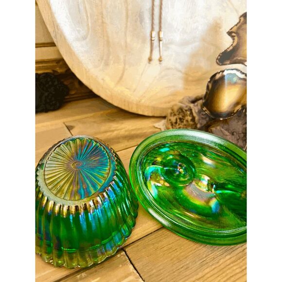 Vintage Westmoreland Mould Hunter Green Carnival Glass Rooster on Nest – Mosser - Picture 4 of 5